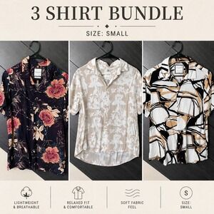 Denim & Flower Ricky Singh Men's Camp Collar Hawaiian Shirt Bundle Size S 3Pc